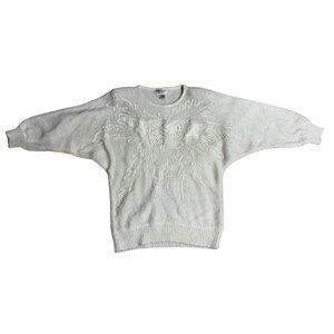 Vintage Adolfo Batwing Sweater Intricate Knit Design Acrylic Women's L Ivory
